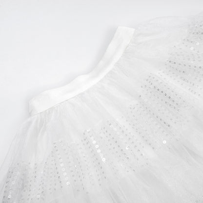 女童白色珠绣半身蛋糕裙