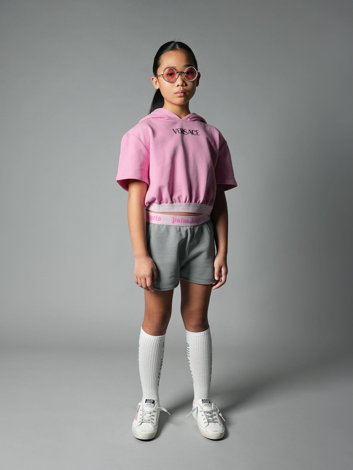 Versace 女童粉色徽标连帽衫