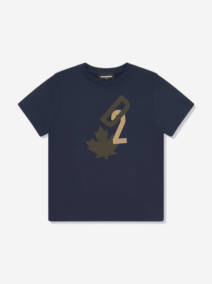 Dsquared2 儿童枫叶徽标 T 恤（海军蓝）