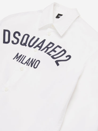 男童白色 Milano 徽标衬衫