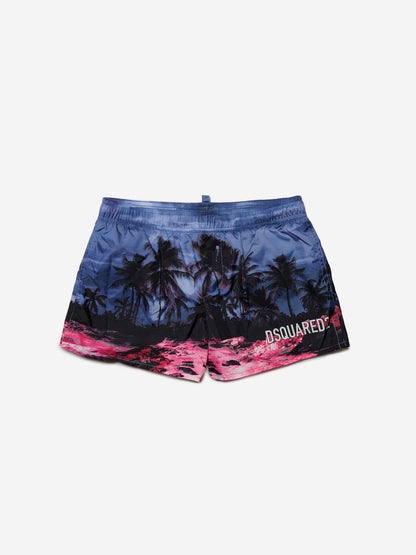 Dsquared2 男童蓝色棕榈树泳裤