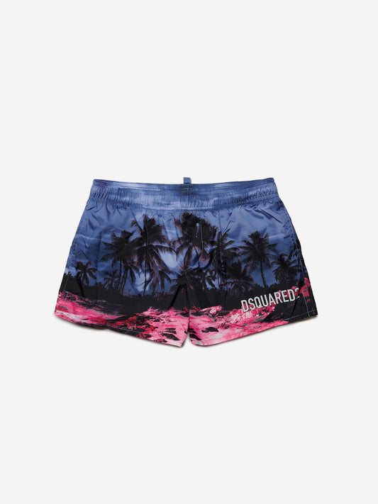 Dsquared2 男童蓝色棕榈树泳裤