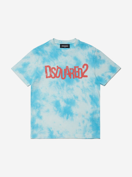 Dsquared2 儿童扎染徽标 T 恤（蓝色）