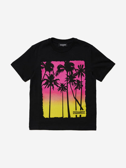 Dsquared2 儿童棕榈树 T 恤（黑色）
