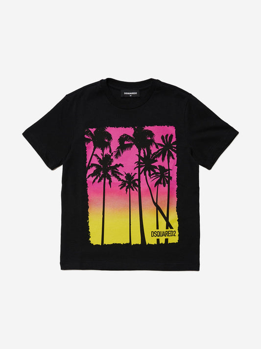 Dsquared2 儿童棕榈树 T 恤（黑色）