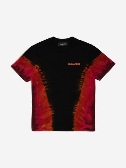 Dsquared2 男童扎染徽标 T 恤（黑色）