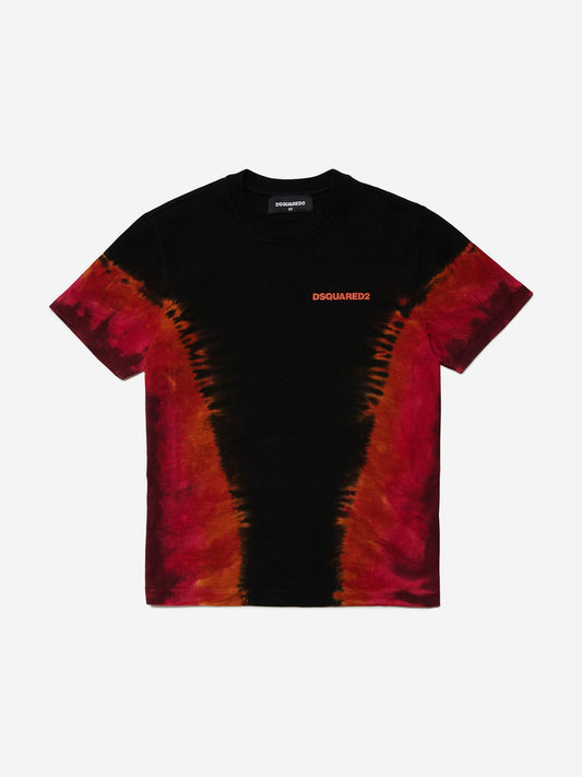Dsquared2 男童扎染徽标 T 恤（黑色）
