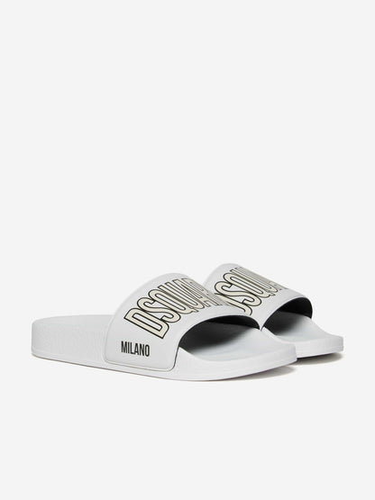 Kids Milano Logo Silders in White