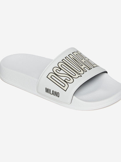 Kids Milano Logo Silders in White