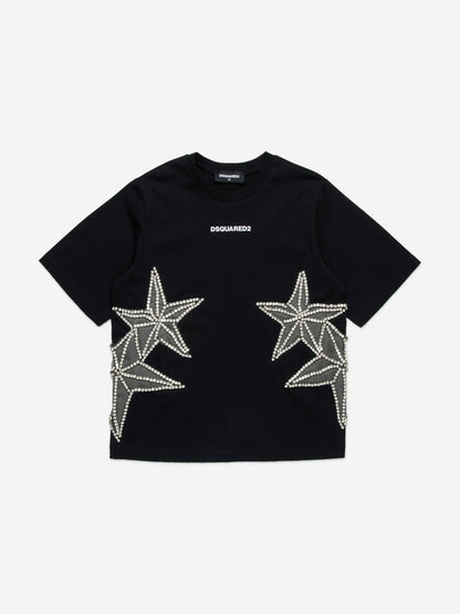Girls Crystal Stars T-Shirt in Black