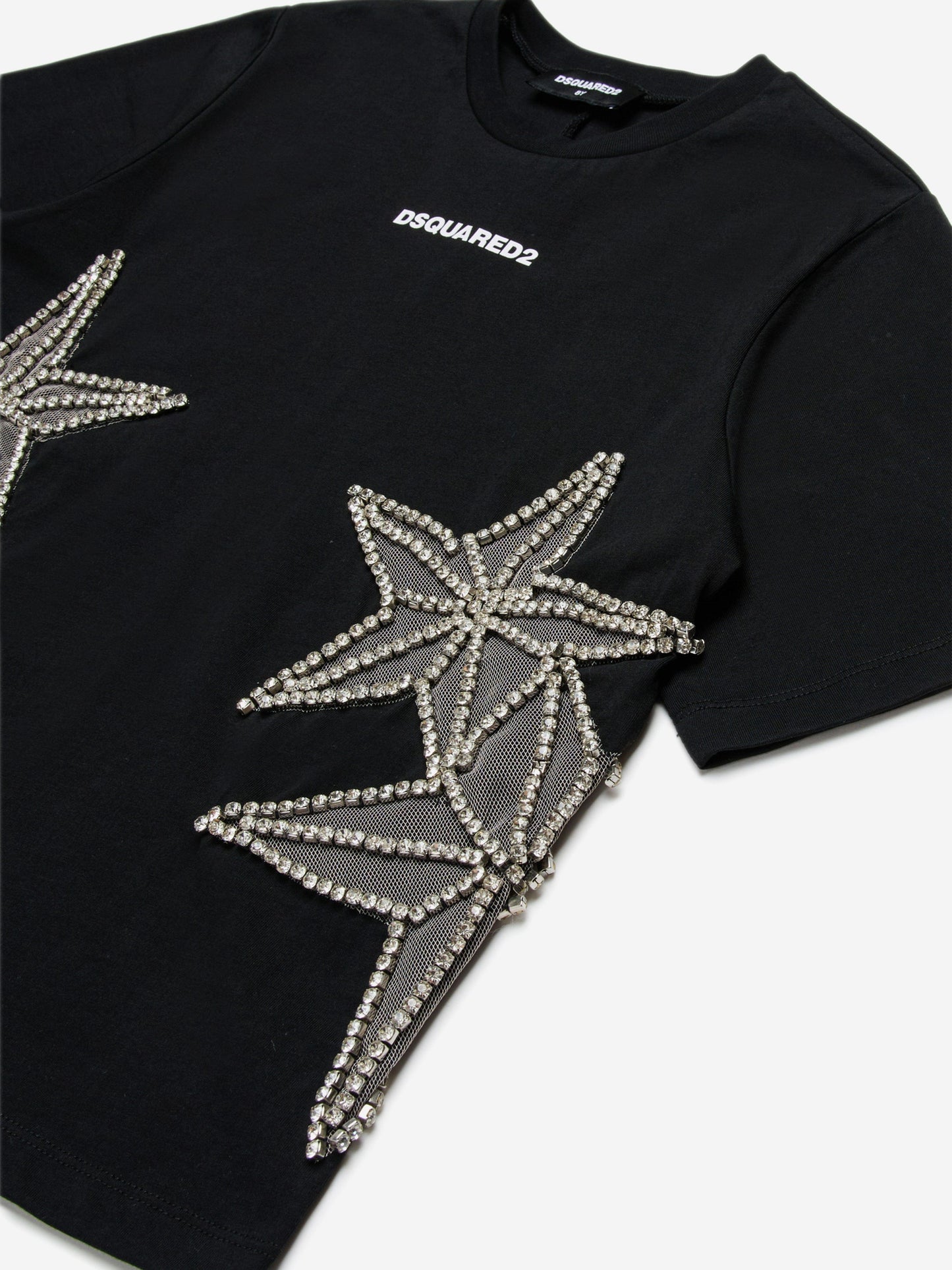Girls Crystal Stars T-Shirt in Black