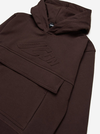 Kids Icon Pocket Hoodie in Brown