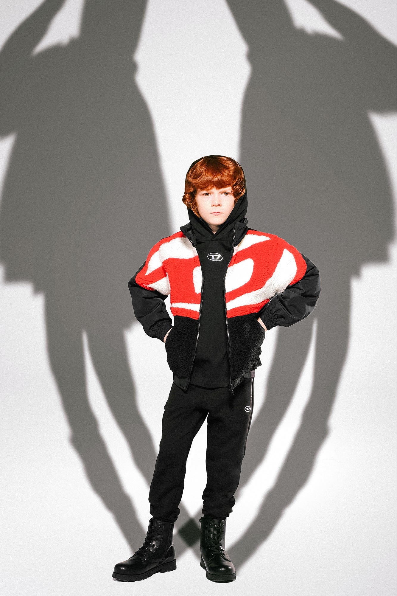 Diesel Kids 徽标拉链夹克（黑色）