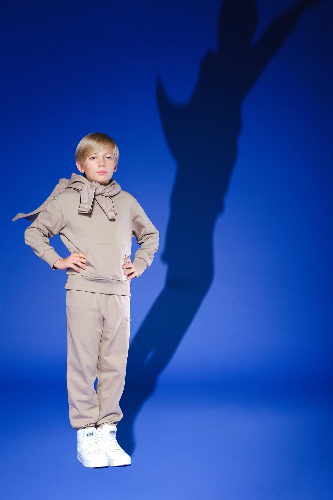 Diesel Kids 米色徽标连帽衫