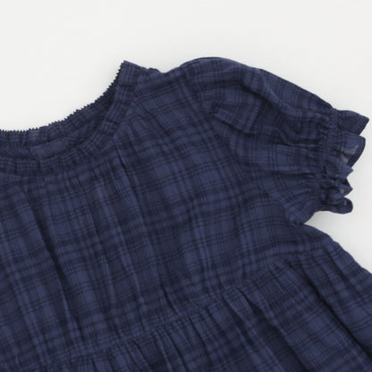 女童深蓝色格子棉连衣裙