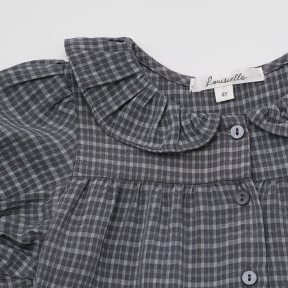 女童深灰色格子连衣裙