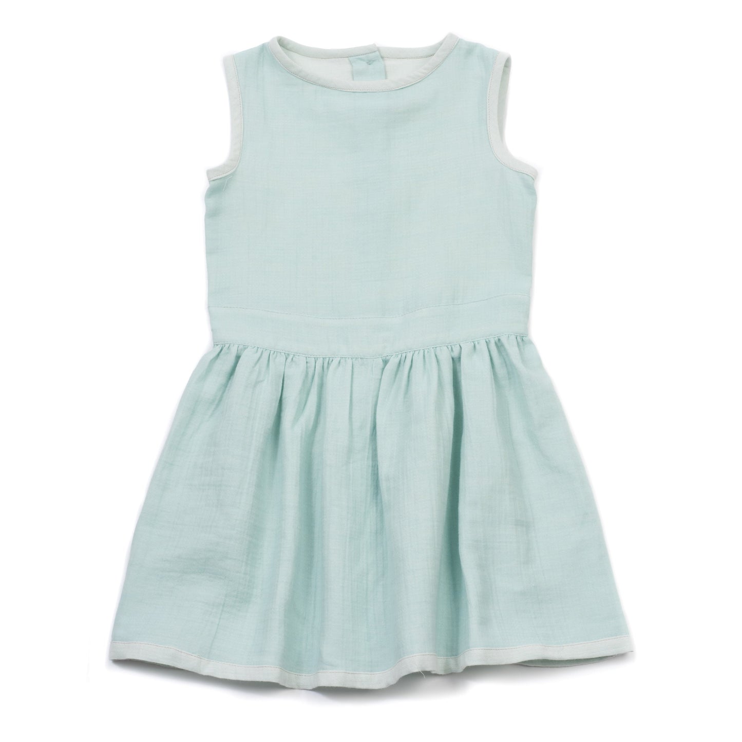 Girls Almond Green Cotton Plained Dress