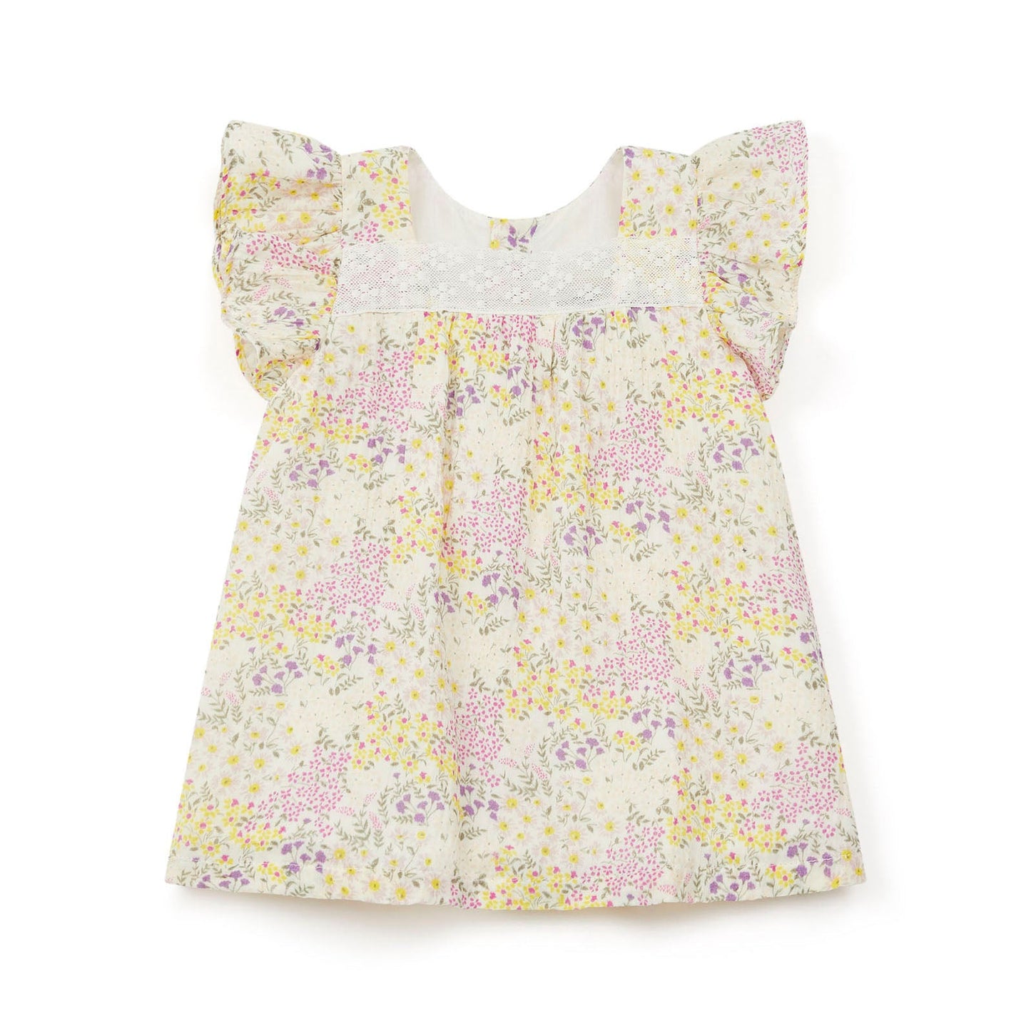 女婴黄色花朵棉连衣裙