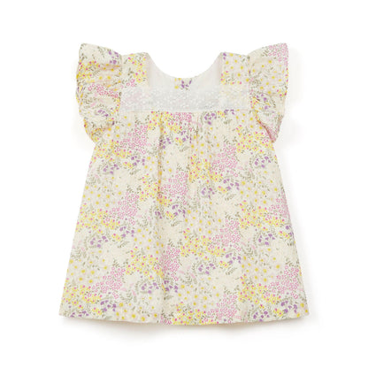 女婴黄色花朵棉连衣裙