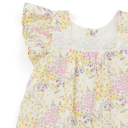 女婴黄色花朵棉连衣裙
