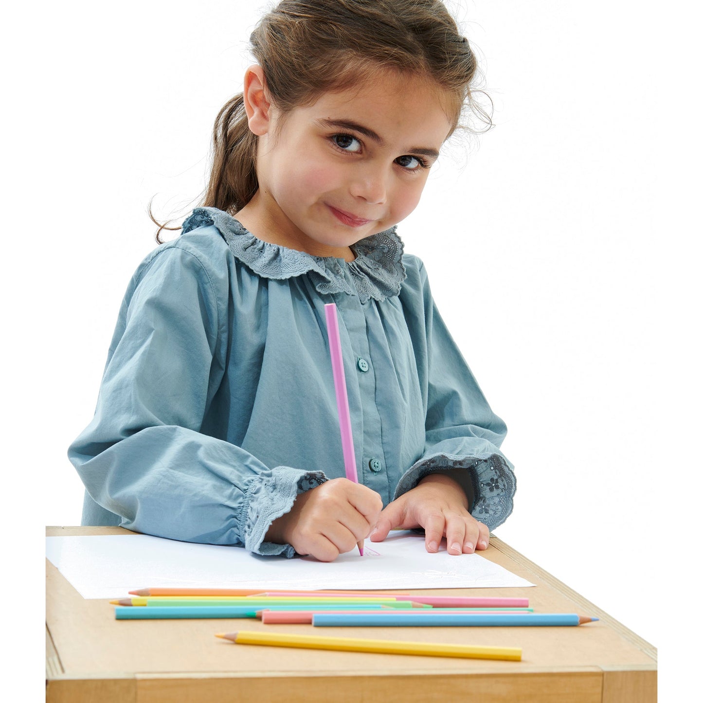 女童蓝色荷叶边棉衬衫