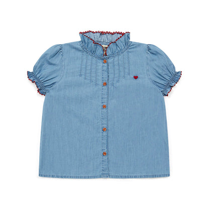女童蓝色牛仔衬衫