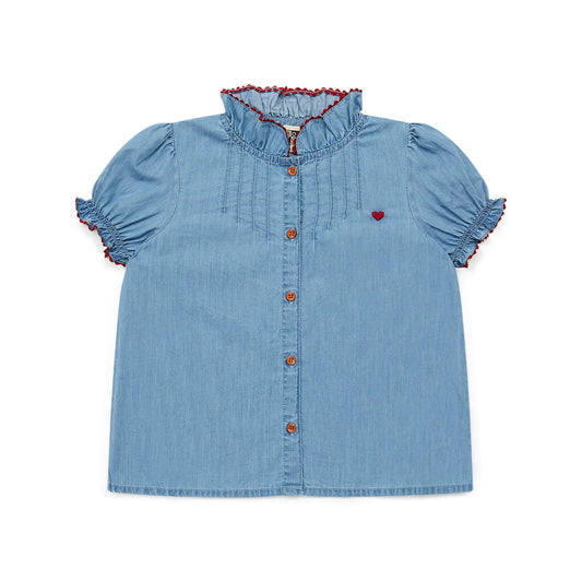 女童蓝色牛仔衬衫