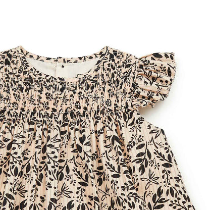 女婴米色碎花棉连衣裙