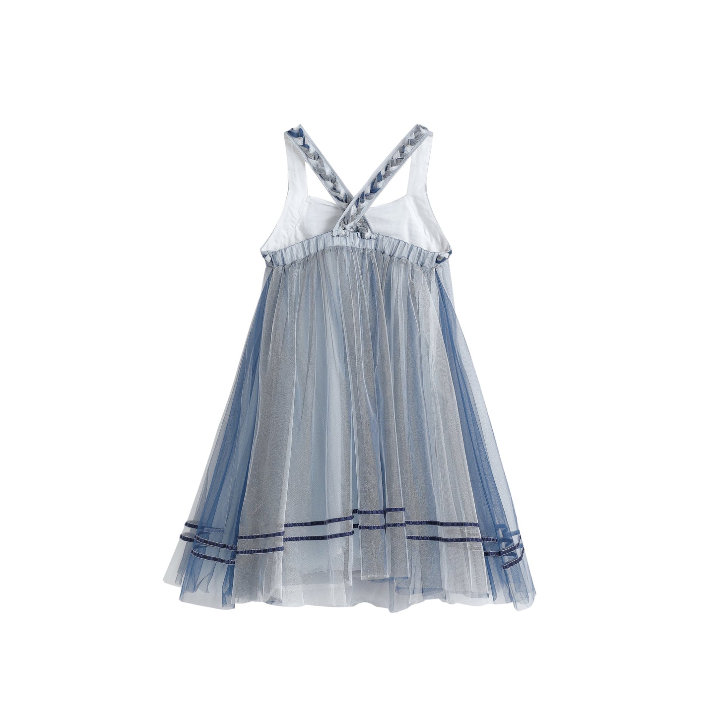 女童海蓝色编织吊带娃娃裙