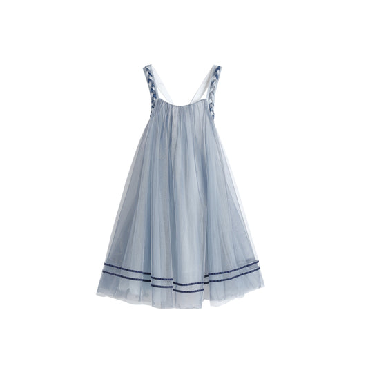 女童海蓝色编织吊带娃娃裙