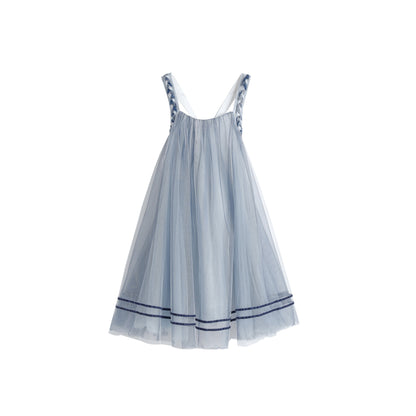 女童海蓝色编织吊带娃娃裙