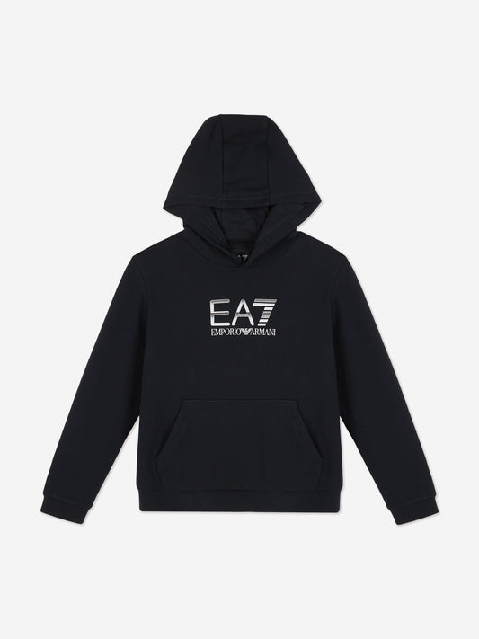 EA7 Emporio Armani 男童徽标连帽衫（黑色）