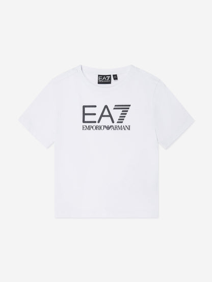 EA7 Emporio Armani 男童白色徽标 T 恤