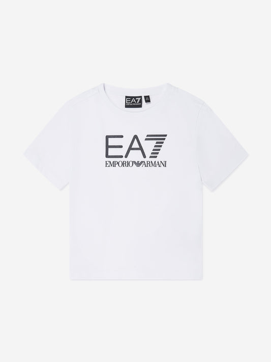 EA7 Emporio Armani 男童白色徽标 T 恤