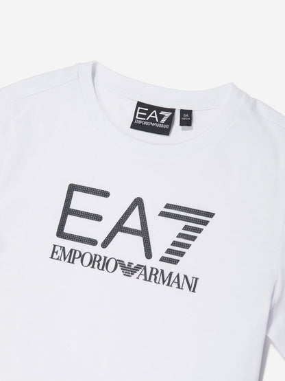 EA7 Emporio Armani 男童白色徽标 T 恤