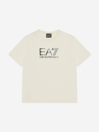 EA7 Emporio Armani 男童徽标 T 恤（米色）