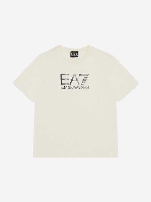EA7 Emporio Armani 男童徽标 T 恤（米色）