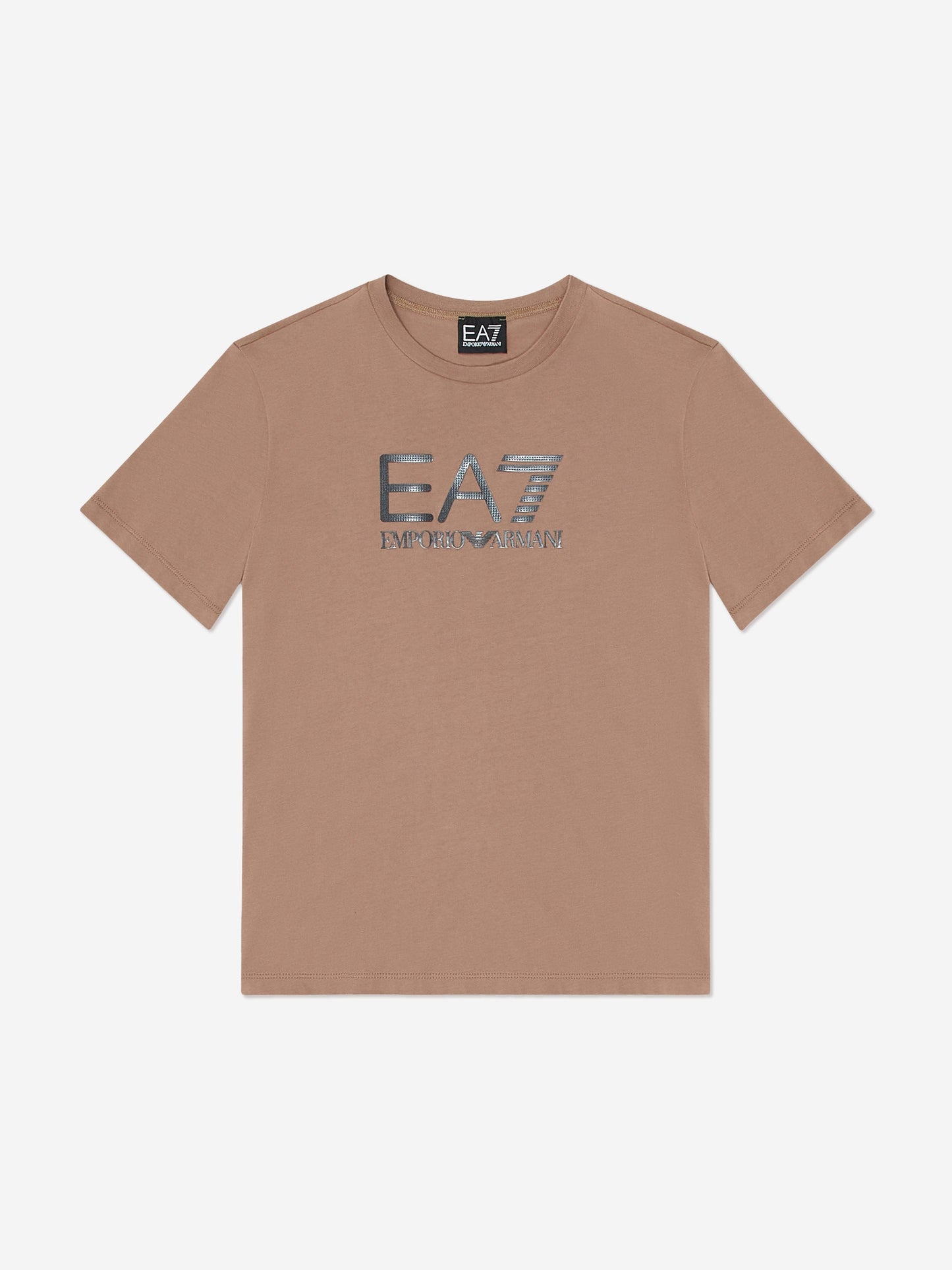 EA7 Emporio Armani 男童棕色徽标 T 恤