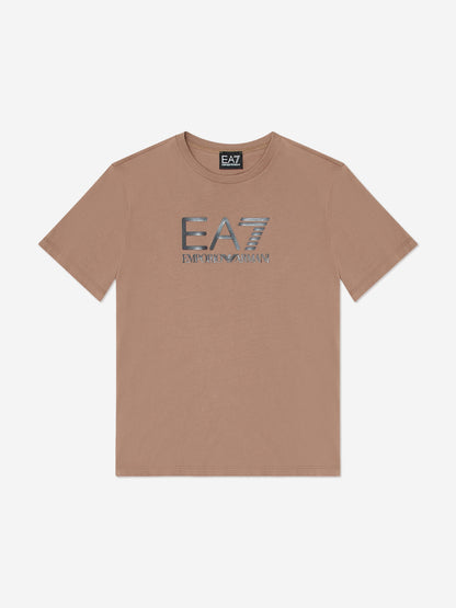 EA7 Emporio Armani 男童棕色徽标 T 恤