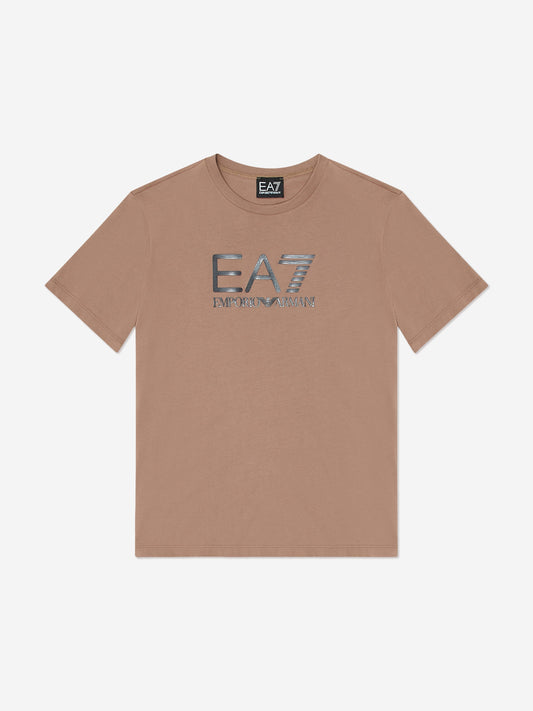 EA7 Emporio Armani 男童棕色徽标 T 恤