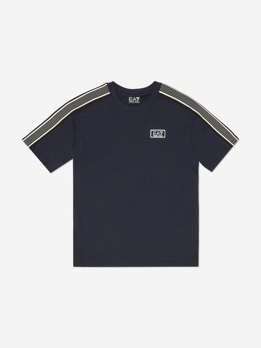 EA7 Emporio Armani 男童徽标 T 恤（海军蓝）