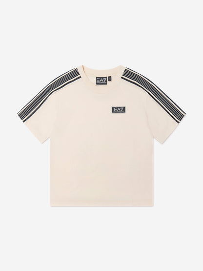 EA7 Emporio Armani 男童徽标 T 恤（米色）