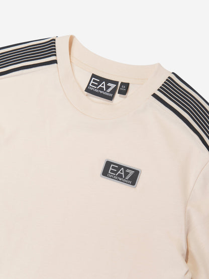 EA7 Emporio Armani 男童徽标 T 恤（米色）