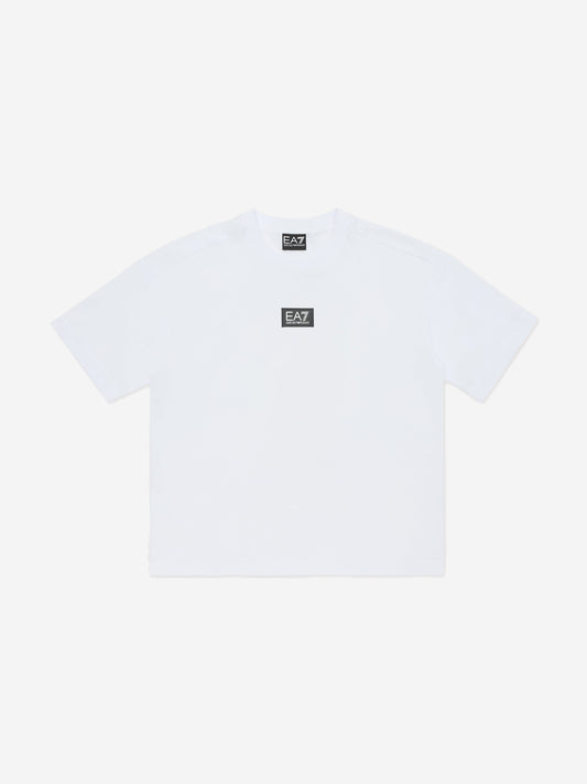 EA7 Emporio Armani 男童白色徽标 T 恤