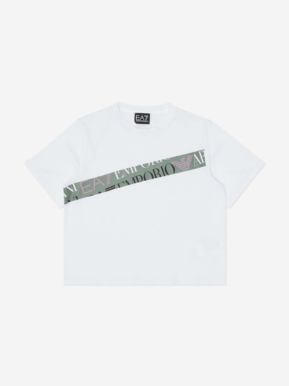 EA7 Emporio Armani 女童徽标 T 恤（白色）