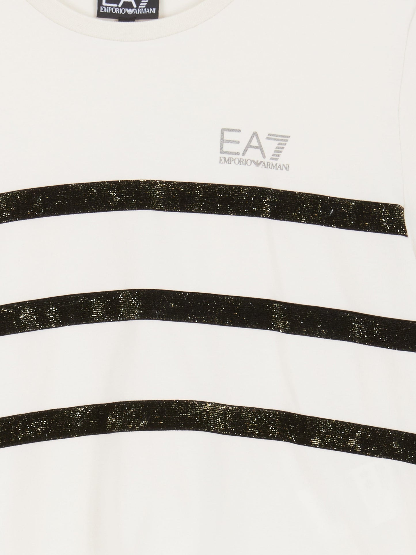 EA7 Emporio Armani 女童条纹徽标 T 恤（米色）