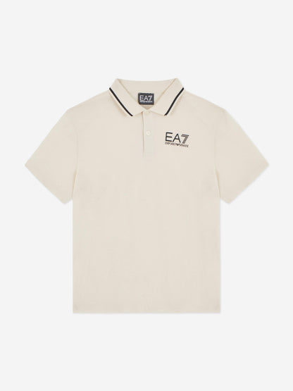EA7 Emporio Armani 男童徽标 Polo 衫（米色）