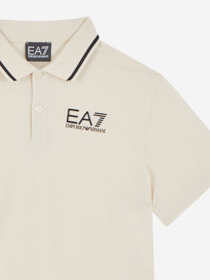 EA7 Emporio Armani 男童徽标 Polo 衫（米色）