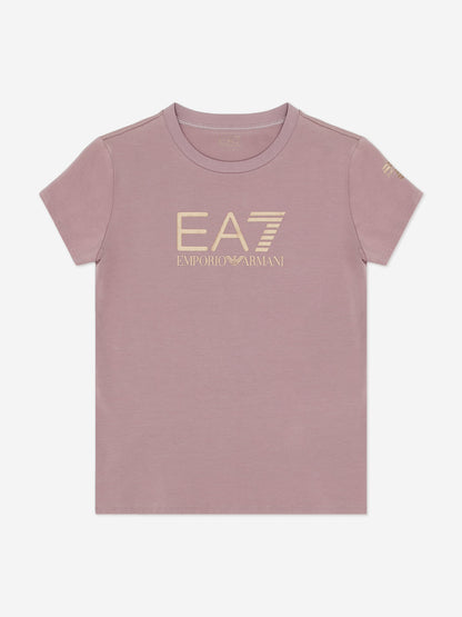 EA7 Emporio Armani 女童紫色徽标 T 恤