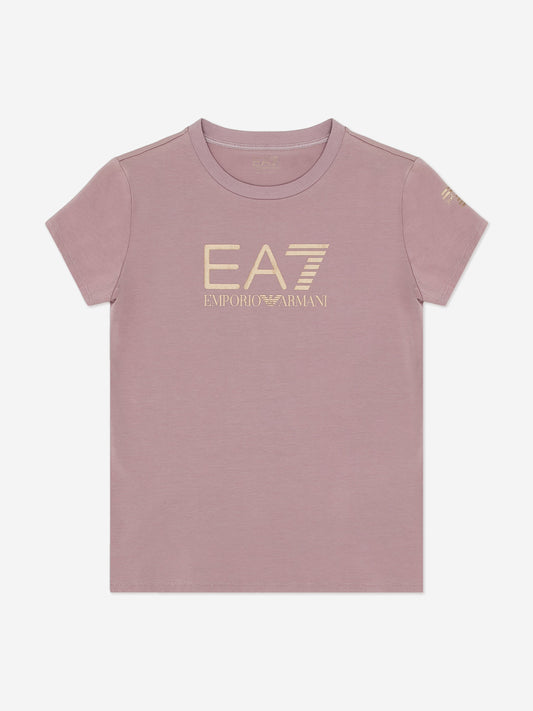 EA7 Emporio Armani 女童紫色徽标 T 恤